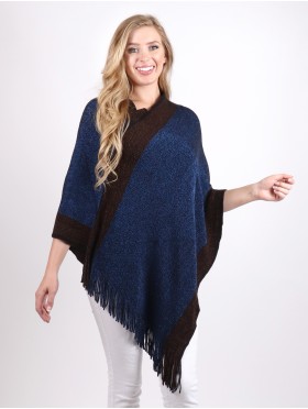 Speckled Striped Poncho W/Fringes